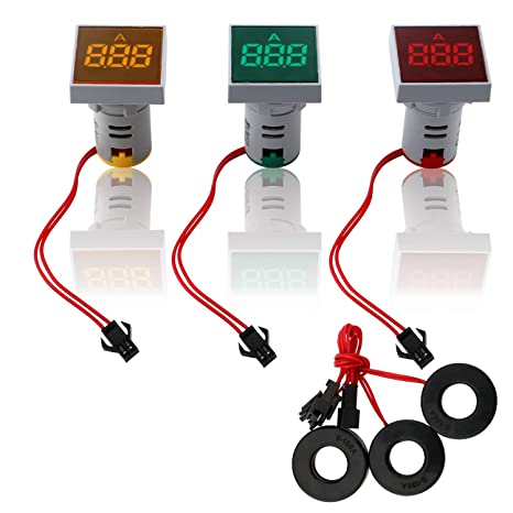 Digital Ammeter, Yeeco Ammeter AC 0-100A Mini LED Ammeter Digital Amperage Meter Tester 3 Pack Green Red Yellow LED Display Signal Indicator