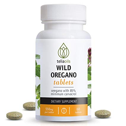 Teliaoils Organic Wild Oregano tablets from oregano with Over 85% carvacrol. Top quality. Ideal to boost the immune system. Excellent antibacterial, antimicrobial & antiviral. Powerful antioxidant