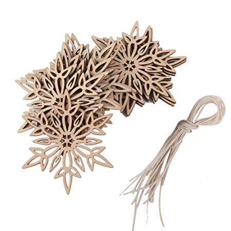 ROSENICE 10pcs Wooden Snowflake Pendant Christmas Decoration Embellishments with String