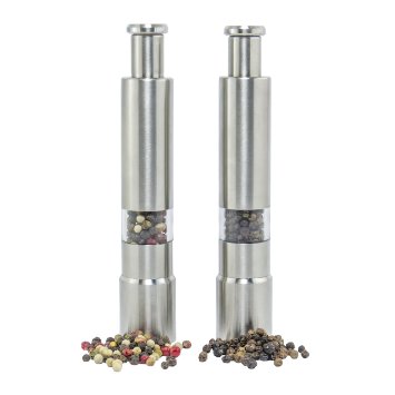 Salt And Pepper Grinder Mill Stainless Steel Set of 2, Works Great With Peppercorns, Pump & Grind Spices Mills
