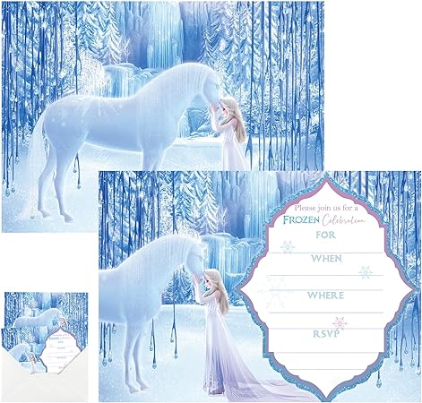 20 Guests Frozen Birthday Party Invitation Card, Party Supplies Decorations Gift Card Greeting Card