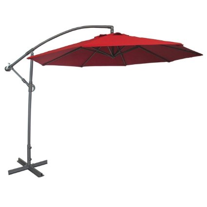 Abba Patio 10 Ft Offset Cantilever Patio Umbrella with Base and Crank, Air Vented Top, Red