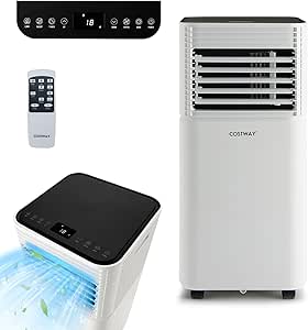 COSTWAY Climatiseur Mobile Silencieux 4 EN 1,9000BTU, 20㎡ ,Refroidissement,Déshumidificateur 24L/Jour,Ventilateur,Mode Nuit, Minuterie 24H, Tuyau Clim Mobile Inclus, Faible Comso, Noir