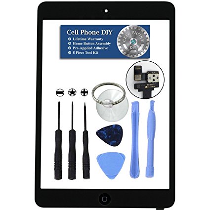 Black iPad Mini / Mini 2 Digitizer Replacement Screen Front Touch Glass Assembly Replacement - Includes Home Button   Camera Holder   Pre-Installed Adhesive with Tools – Repair Kit by Cell Phone DIY