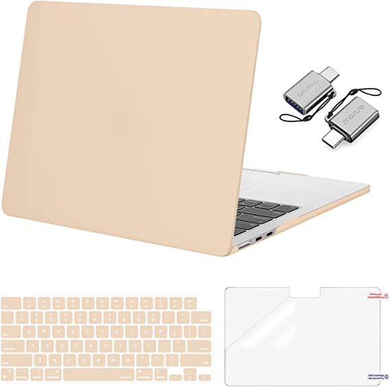 MOSISO Compatible with MacBook Air 13.6 inch Case 2022 2023 Release A2681 M2 Chip Liquid Retina Display Touch ID, Plastic Hard Case&Keyboard Skin&Screen Protector&Type C Adapter 2 Pack, Apricot