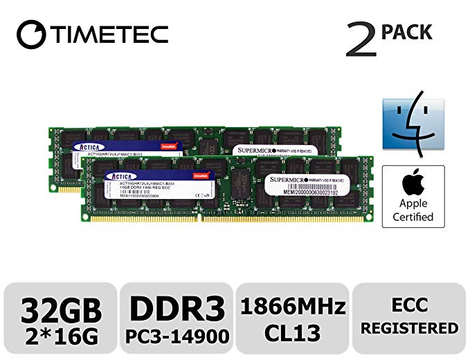 Timetec Supermicro Apple 32GB Kit (2x16GB) DDR3 1866MHz PC3-14900 Registered ECC RDIMM Server Memory RAM Module Upgrade for Mac Pro Late 2013 A1481 MQGG2LL/A MD878LL/A ME253LL/A (32GB Kit (2x16GB))