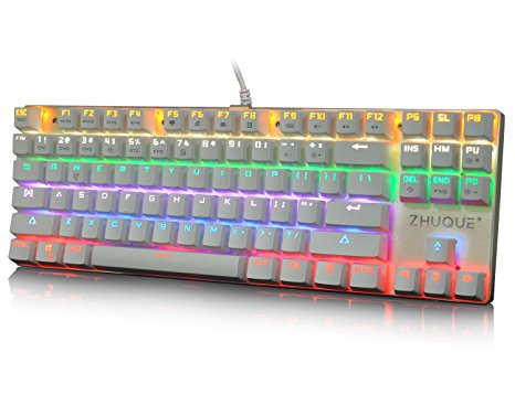 Hcman Teamwolf Zhuque Pure Alloy Panel Gaming Mechanical Keyboard ,Mix Color Led Backlit, 7 Light Modes (White Keycap 87 key Blue Switch)