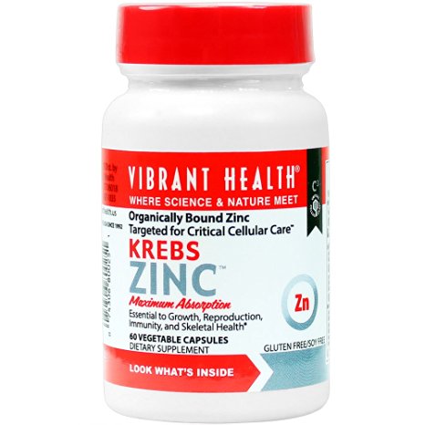 Vibrant Health - Krebs Zinc - Organically Bound Zinc Targeted for Critical Cellular Care, 60 count
