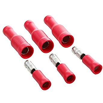 AIRIC 100pcs Male/Female Bullet Connector Kits PVC Insulated 22-16 AWG Red With Easy Entry 50pcs Each