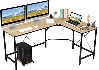 KingSo L Shaped Computer Desk with CPU Stand, 65" Modern Corner Gaming Desks for Home Office Workstation Wood & Metal Corner Desk Laptop Writing Desk Table (65" x 47" x 30", Beige)