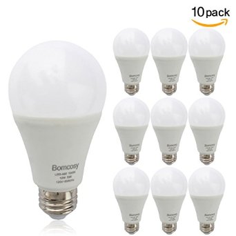 Bomcosy 12W A19 E26 LED Bulbs, 100W Incandescent Bulb Equivalent,Not Dimmable,1050 Luminous,6000K Daylight-10 Pack