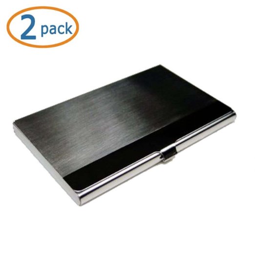 Card Holder, WOVTE Portable Stainless Steel Metal Business Name Card Credit Card Holder Case Organizer Silver Pack of 2