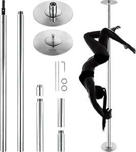 VEVOR Professional Dancing Pole, Spinning Static Dancing Pole Kit, Portable Removable Pole, 45mm Heavy-Duty Stainless Steel Pole, Height Adjustable Fitness Pole, for Exercise Home Club Gym, Silver