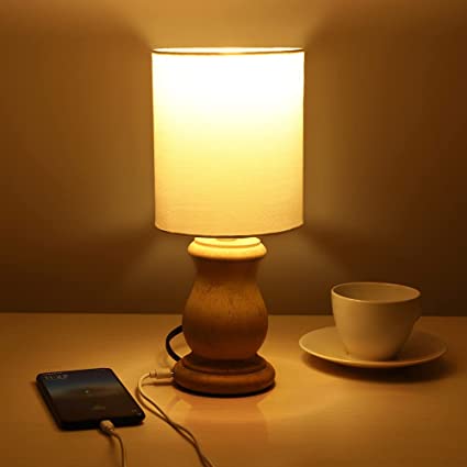 Small Table Lamp for Bedroom Bedside - Vintage Farmhouse Lamp Rustic Bedside Lamps with USB Port, Nightstand Lamp for Room (9W LED Bulb Included)