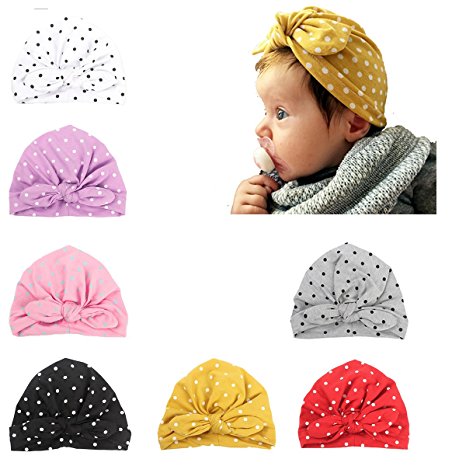 Udobuy 7 Pcs Headband Updated Version Baby Hat- Newborn Baby Girl Soft Cute Turban Knot Rabbit Hospital Hat