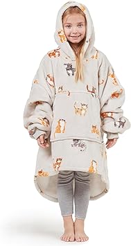 Degrees of Comfort Wearable Blanket Hoodie, Cozy Oversized and Warm Sherpa Lined Sweatshirt Blankets Cats 30x28