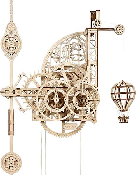 UGEARS Aero Clock 3D Wooden Puzzles for Adults and Kids - Laser-Cut 3D Puzzle Clock to Build - Elegant Outlook DIY Wooden Puzzle Mechanical Clock Kit - Wall Clock with Pendulum Wood Model Kit