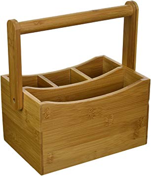 Lipper International 8842 Bamboo Wood Flatware Caddy with Folding Handle, 8-7/8" x 5-1/2" x 9-1/4"