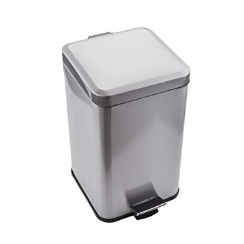 KES Stainless Steel Square Step Trash Can with Removable Inner Bucket Silent Close Lid and Fingerprint-proof Brushed Nickel Finish for Modern Hotel Office Home 12 L / 3.2 Gal, STC210S12-2