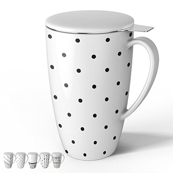 Sweese 2150 Porcelain Tea Mug with Infuser and Lid, 15 OZ