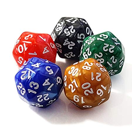 Set of 5, D30 30-Sided Chessex Dice 25mm RPG and Math Gaming Dice Rarity Dice