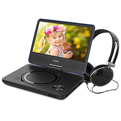 9.5 Inch Portable DVD Player for Kids with Swivel Screen, USB / SD Slot Built in 4 Hours Rechargeable Battery (BLUE)