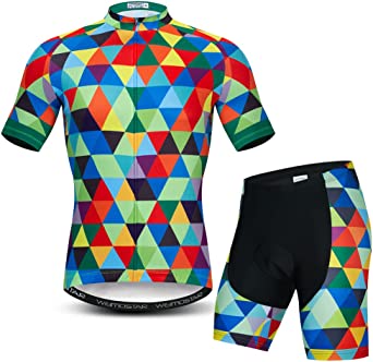 Weimostar Men's Cycling Jersey Short Sleeve Bike Clothing Multicolored Diamond