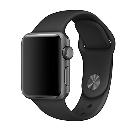 Yearscase 38MM Soft Silicone Sport Replacement Band for Apple Watch Series 1 2, M/L Size (Black)