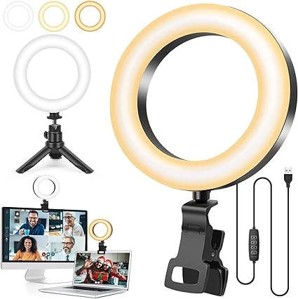 Ring Light with Tripod Stand & Clip for Laptop Video Calls,5" Small Portable Ring Light Desktop Ring Light for Zoom Meetings, Video Conference Ring Light for PC Monitor Computer Webcam iMac