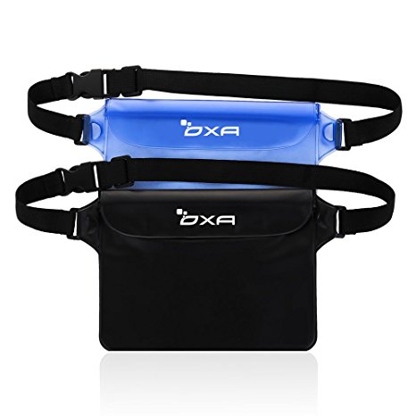 [2 Pack]OXA Waterproof Pouch with Adjustable Waist/Shoulder Strap for Beach, Fishing, Swimming, Boating, Kayaking, Hiking, Perfect Protection for Phone, Camera, Cash, Documents From Water, Sand, Dust and Dirt (Blue Black)