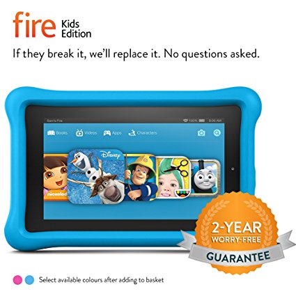 Fire Kids Edition Tablet, 7" Display, Wi-Fi, 16 GB, Blue Kid-Proof Case