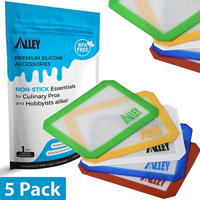 SILICONE ALLEY Non-stick Wax Mat Pad [5-Pack]/Silicone Nonstick Mat Small Rectangle 5" x 4" - Colors Exactly as Featured