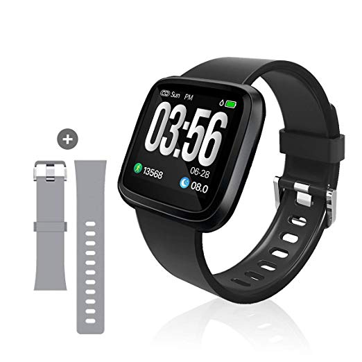Heart Rate Monitor Watch Bluetooth to App iPhone, Android. Monitors Heart Rate, Blood Pressure, Sleep & Activity, Calorie Counter, Pedometer. Waterproof Good for Men Women Kids. (Black)