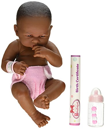La Newborn Boutique - Realistic 14" Anatomically Correct Real Girl African American Baby Doll  All Vinyl First Day Designed by Berenguer  Made in Spain