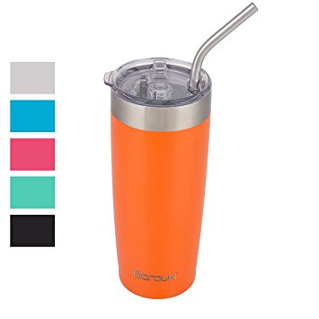 Boroux Climate Series 20oz Insulated Stainless Steel Tumbler Cups with Extra Wide Stainless steel Straw - Sunset Orange