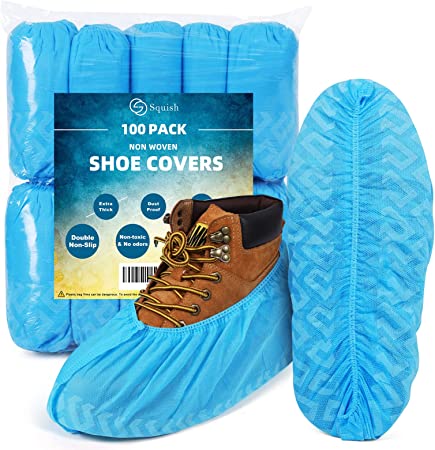 Shoe Covers Non Slip, 100 Pack(50 Pairs) Thick Extra Disposable Boot Covers Slip Proof Shoe Cover for Indoors Recyclable Durable Protector Covers Fits Virtually Most Shoes… (Blue)