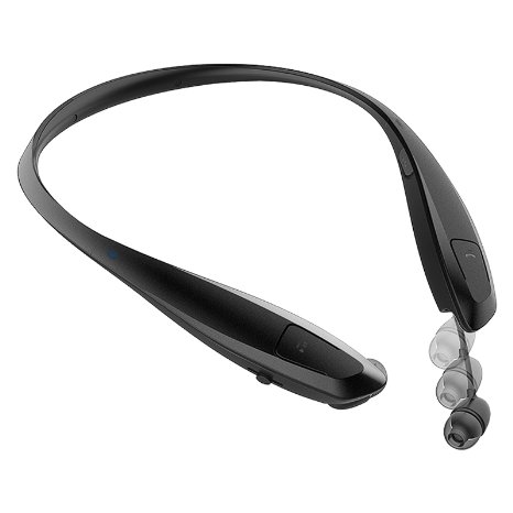 Rymemo Bluetooth Headphones/Headset Auto Wire Retraction Metallic-feeling Surface Stereo Music Sports/Running Wireless Vibration Neckband Style Earphones for Cellphone,Black