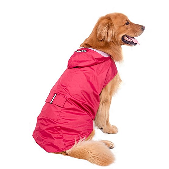 Fosinz Waterproof Reflective Dog Rain Coat Lightweight Raincoat Jacket Poncho with Leash Hole for Medium Large Dogs