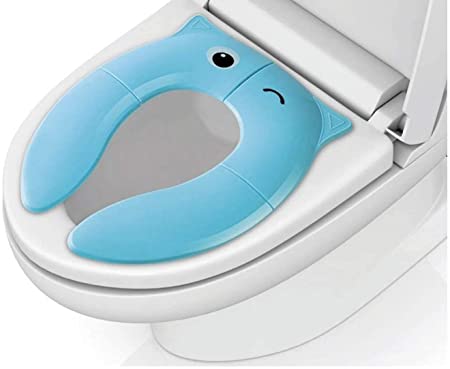 Upgrade Stable Folding Travel Portable Potty Training Seat Cover Fits Most Toilet, No Falling by 6 Large Non-slip Silicone Stopper, Come with Carry Bag for Toddler Kid Boy Girl (Blue)