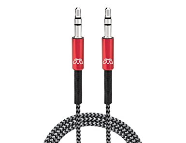 MOS SW-30449-06 6-Feet Spring Aux 3.5mm Cable, Reinforced, Braided Cable, Red