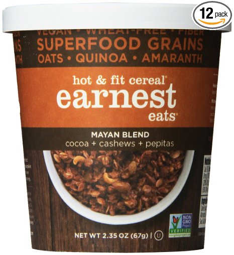 Earnest Eats Vegan & Wheat-Free Hot Cereal with Superfood Grains, Quinoa, Oats and Amaranth - Mayan  Blend - (Case of 12 - Single Serve Cups)
