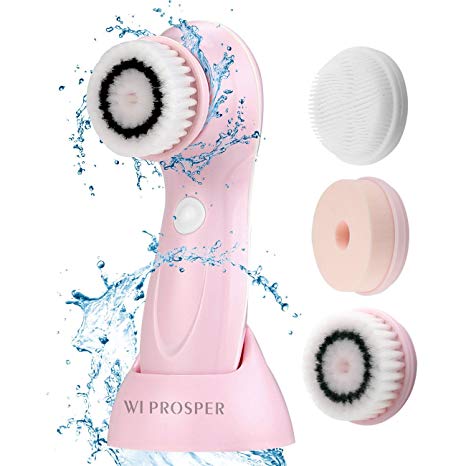 Facial Cleansing Brush，Wi Prosper， 3 In 1 Waterproof Professional Natural Skin Care Beauty Instrument,USB Rechargeable, for Exfoliating Deep Cleaning,Promote Skin System