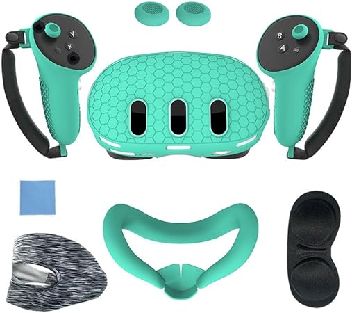 sikiwind 7pcs Accessories Set Silicone VR Front Shell Protector Controller Grips Cover Anti-Scratch Protective Cover Face Cover Lens Cover for Meta Quest 3