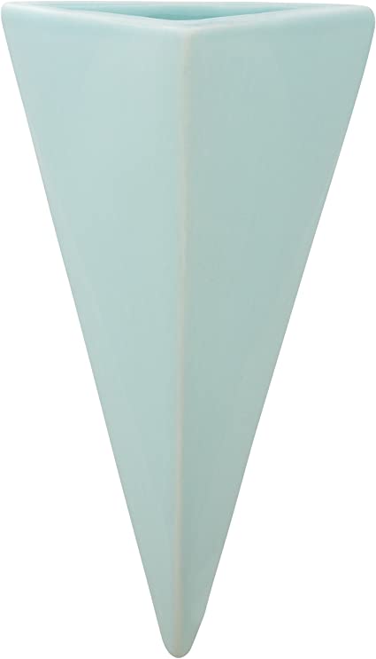 Amazon Brand – Rivet Triangle Wall Mount Vase, 7"H, Modern Earthenware, Aqua