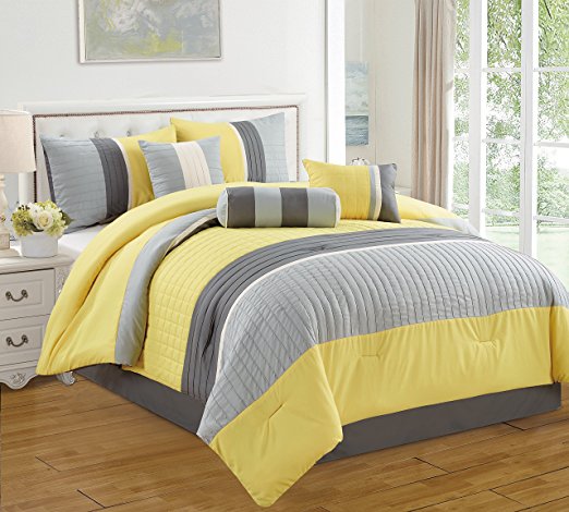 Dovedote, Isabella Comforter Set, Yellow Grey, California King, 7 Pieces