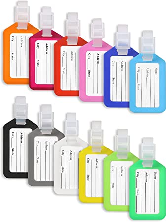 Vicloon Luggage Tags, 12PCS Travel Suitcase Bag Baggage Tag Luggage Label, Plastic Luggage Identifier, Luggage Tag Holder, Suitcase ID Tags, Handbag Tag Label, Travel ID Bag Tag, Luggage Suitcases Tag