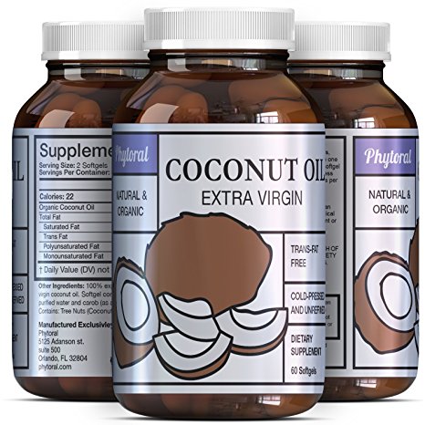 Extra Virgin Coconut Oil - Weight Loss Pills - Coconut Oil Capsules - Pure Antioxidant - Boost Immune System - More Potent Than Sunflower Oil & Olive Oil - Organic Coconut Oil Pill - Phytoral