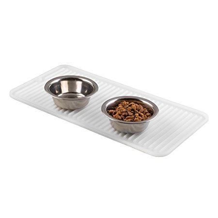 mDesign Silicone Pet Food & Water Bowl Feeding Mat for Cats - 16" x 8", Small, Clear