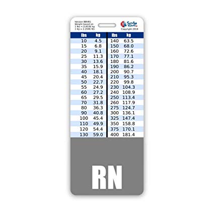 RN Badge Buddy Vertical w/Height & Weight Conversion Charts (Oversized, Gray)