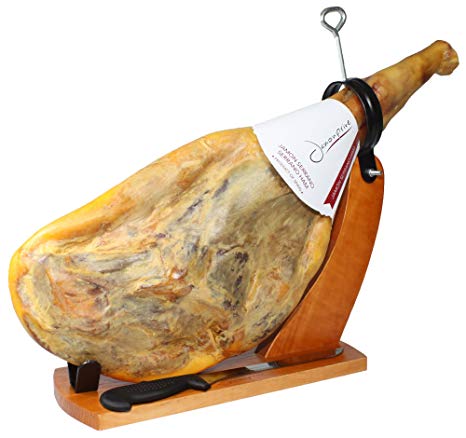 Serrano Ham Bone in from Spain 15-17 lb   Ham Stand   Knife | Cured Spanish Jamon Made with NO Nitrates or Nitrites